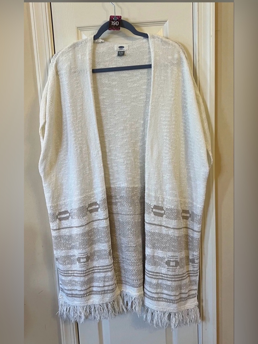 Old Navy White Knit Crewneck Bohemian Fringe Sweater